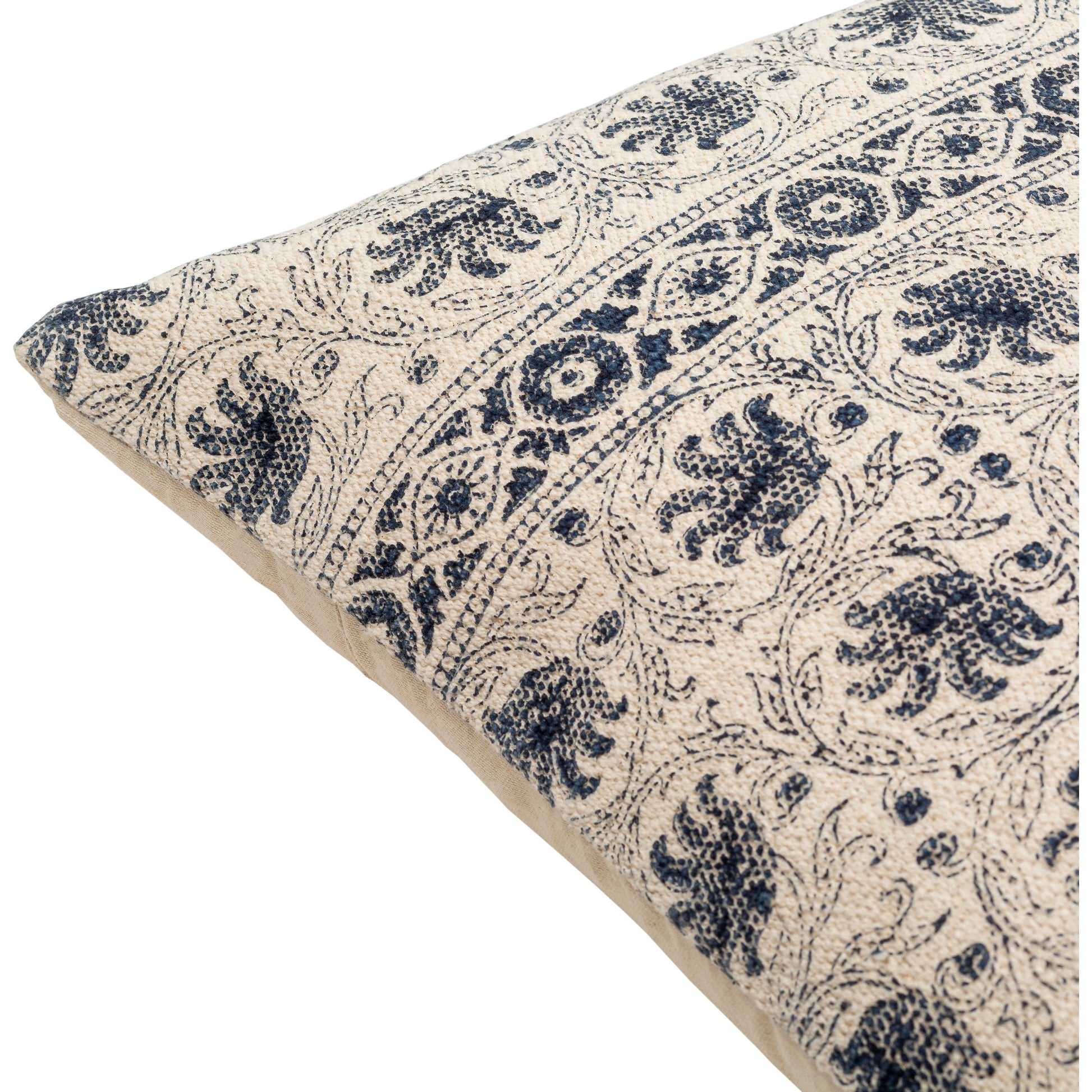 Prisha Pillow - 8032 by Livabliss in navy, light beige. Made from 100% cotton in a eclectic & global style.