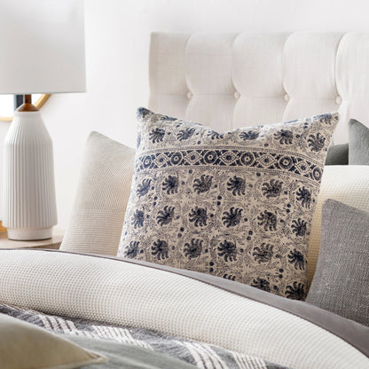 Prisha Pillow - 8032 by Livabliss in navy, light beige. Made from 100% cotton in a eclectic & global style.