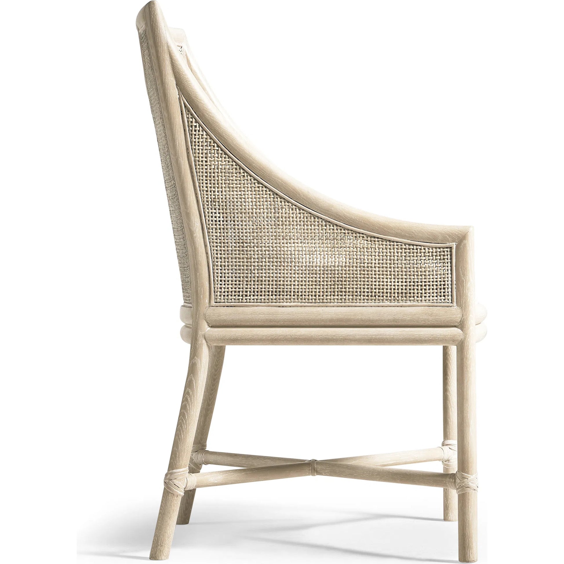 Fjord Dining Chair by Jonathan Charles in white washed cerused oak. Made from oak solids, cane, rope, foam, fabric in a transitional style.