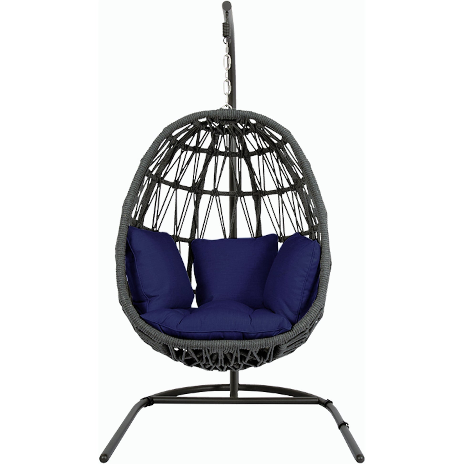 Milano Outdoor Hanging Chair by Sunset West in slate. Made from olefin rope in a coastal style.
