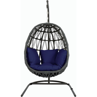 Milano Outdoor Hanging Chair by Sunset West in slate. Made from olefin rope in a coastal style.
