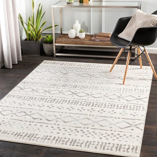 Pisa Rug by Livabliss in medium gray, charcoal, off-white, light slate. Made from 100% polypropylene in a modern style.