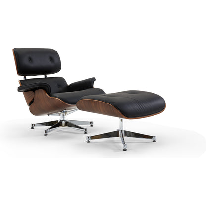 Florence Lounge Chair by Pasargad Home in brown and black. Made from leather wood in a modern style.