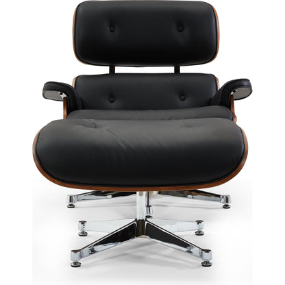 Florence Lounge Chair by Pasargad Home in brown and black. Made from leather wood in a modern style.