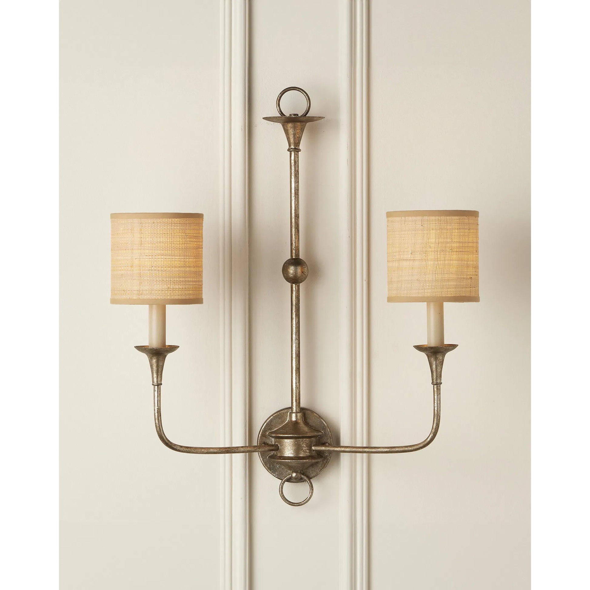 Nottaway Double Wall Sconce by Currey and Company. Made from wrought iron in a traditional style.
