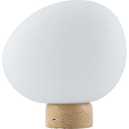 Portio II Accent Table Lamp by Livabliss in beige. Made from travertine, glass in a transitional style.