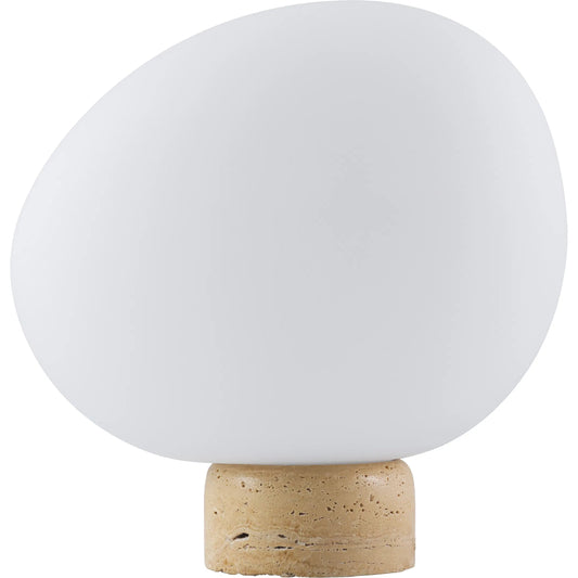 Portio Accent Table Lamp by Livabliss in beige. Made from travertine, glass in a unique style.