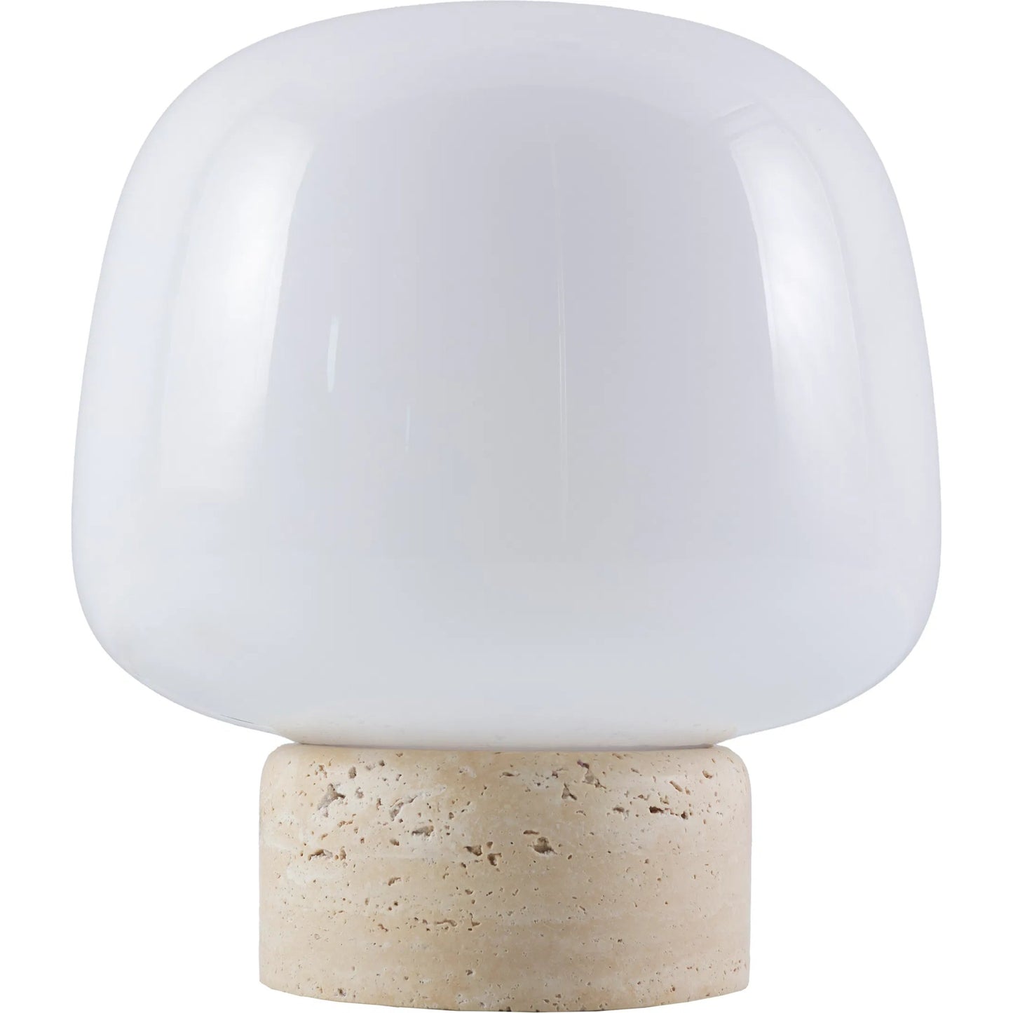 001 SI-2246057 | Primary Silo | Portio I Accent Table Lamp by Livabliss in body: beige; shade: white; cord: black and natural. Made from travertine, glass in a transitional style.