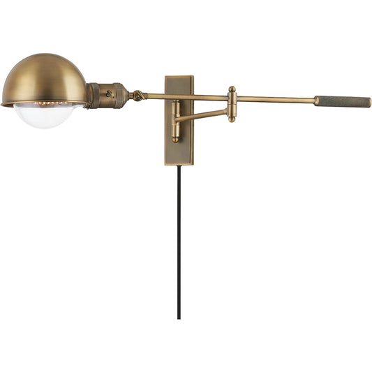Cannon Portable Wall Sconce by Troy in patina brass. Made from steel in a modern style.