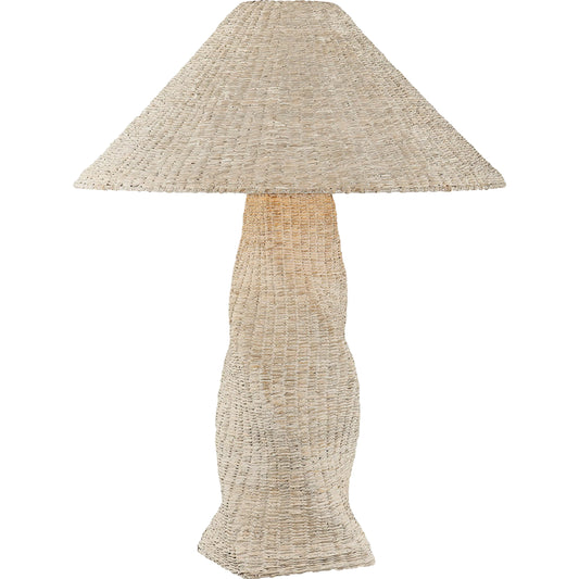 Zaire Table Lamp by Troy in patina brass. Made from natural woven in a unique style.