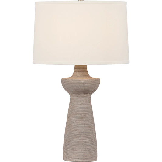 Osgood Table Lamp by Troy in patina brass, ceramic raked sand. Made from ceramic in a unique style.