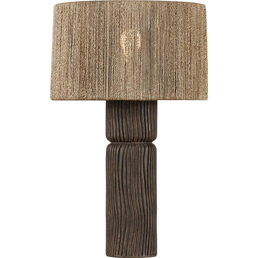 Folk Table Lamp by Troy in patina brass, ceramic shadowed bark. Made from unique in a rustic style.
