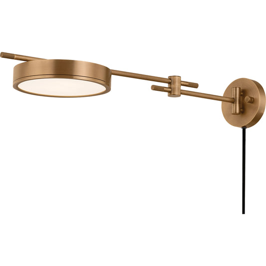 Thatcher Plug-In Sconce by Troy in patina brass. Made from steel in a unique style.