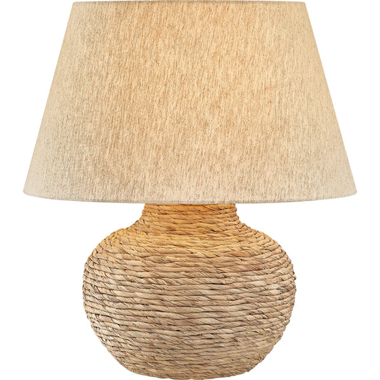 Malik Table Lamp by Troy in patina brass. Made from natural woven in a rustic style.
