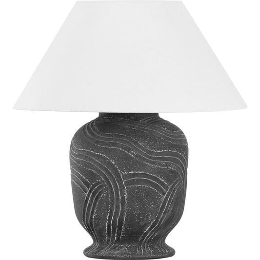 Pecola Table Lamp by Troy in patina brass, ceramic windswept ash. Made from ceramic in a unique style.