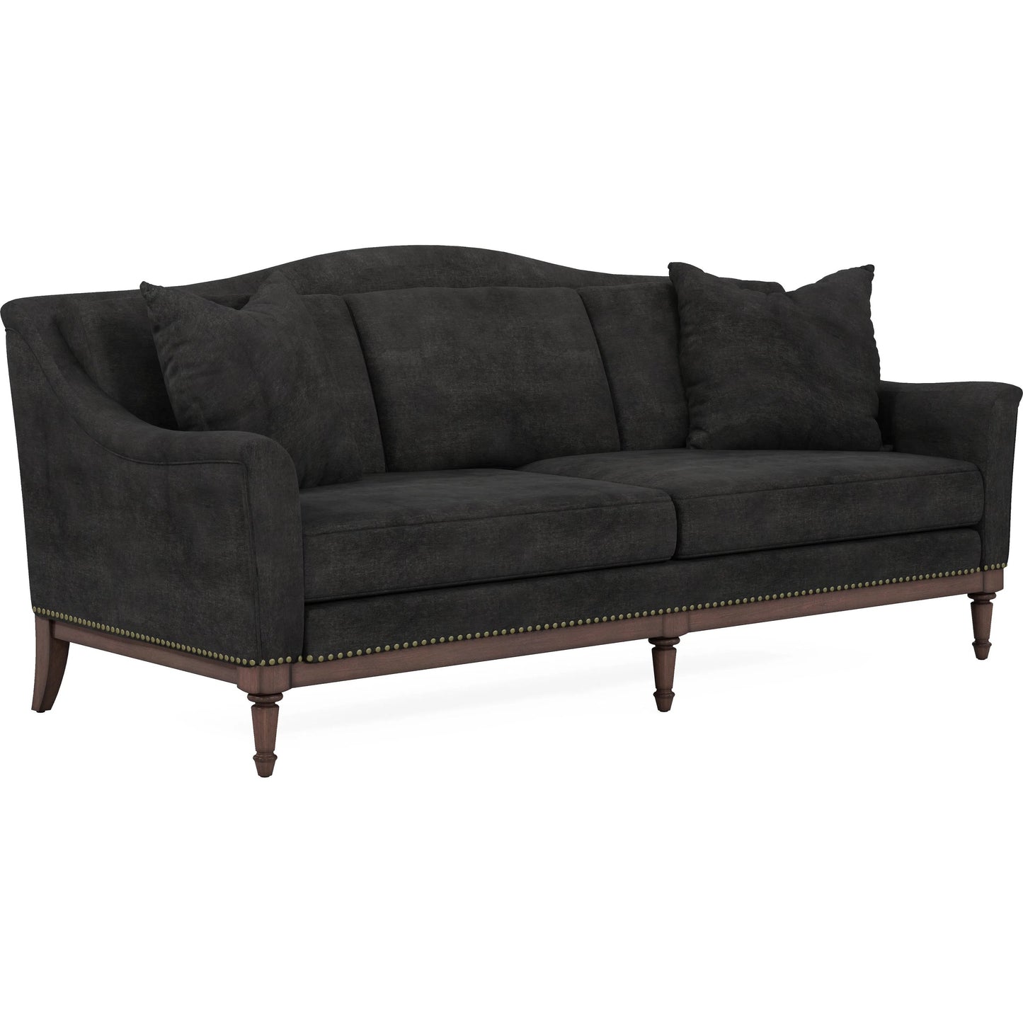 003 SI-2334453 | Primary Silo | Magritte Sofa by A.R.T. Furniture in charcoal and napa mahogany. Made from rubberwood solids, foam, fabric, metal in a traditional style.