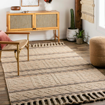 Preston PTN-2301 Rug by Surya in tan, gray. Made from 50% jute, 50% wool in a unique style.