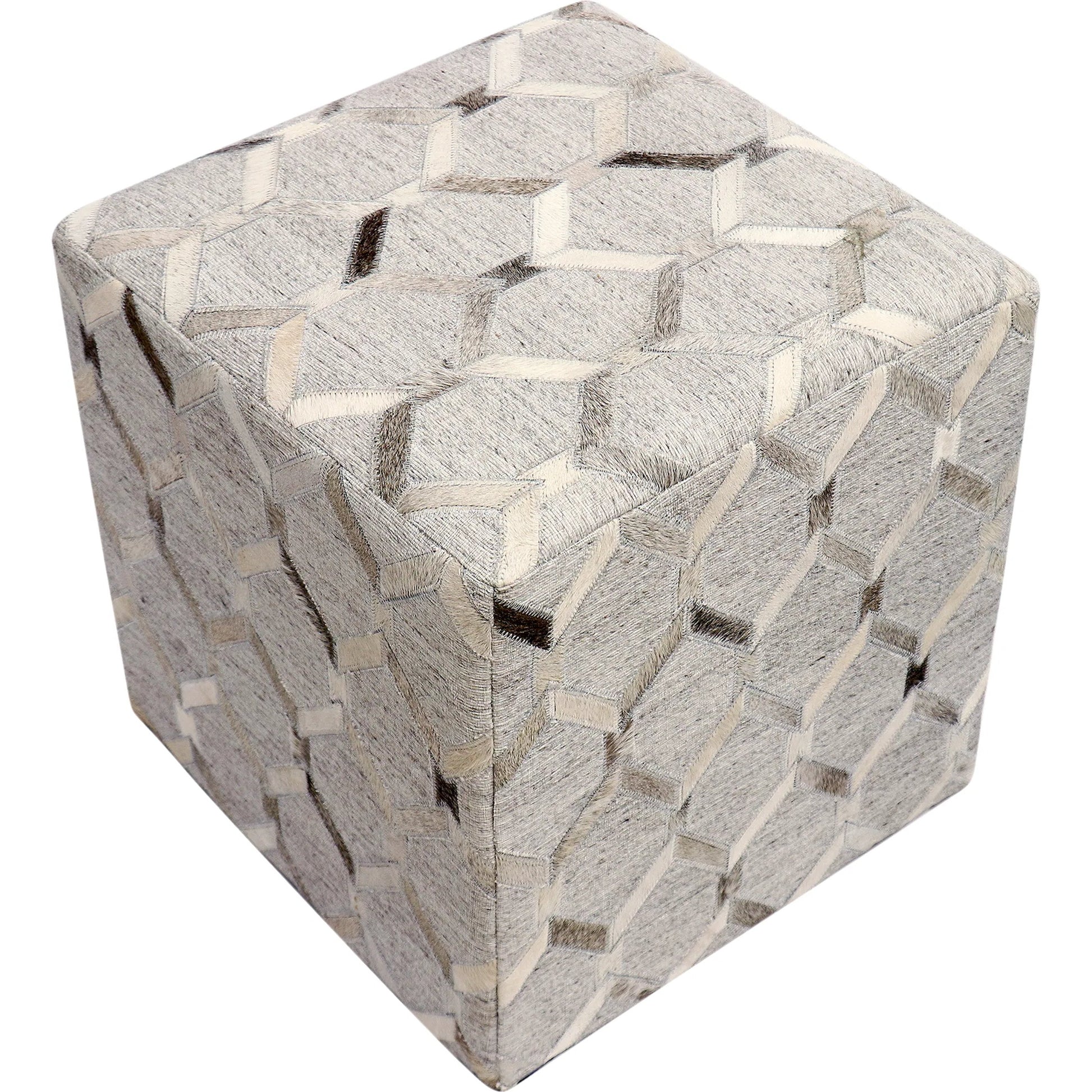 Galaxy Geometric Cowhide Ottoman by Pasargad Home in silver. Made from cowhide in a eclectic & global style.