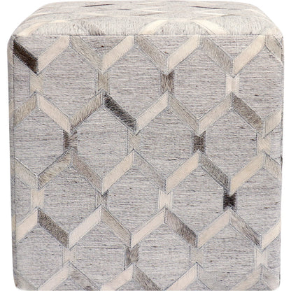 Galaxy Geometric Cowhide Ottoman by Pasargad Home in silver. Made from cowhide in a eclectic & global style.