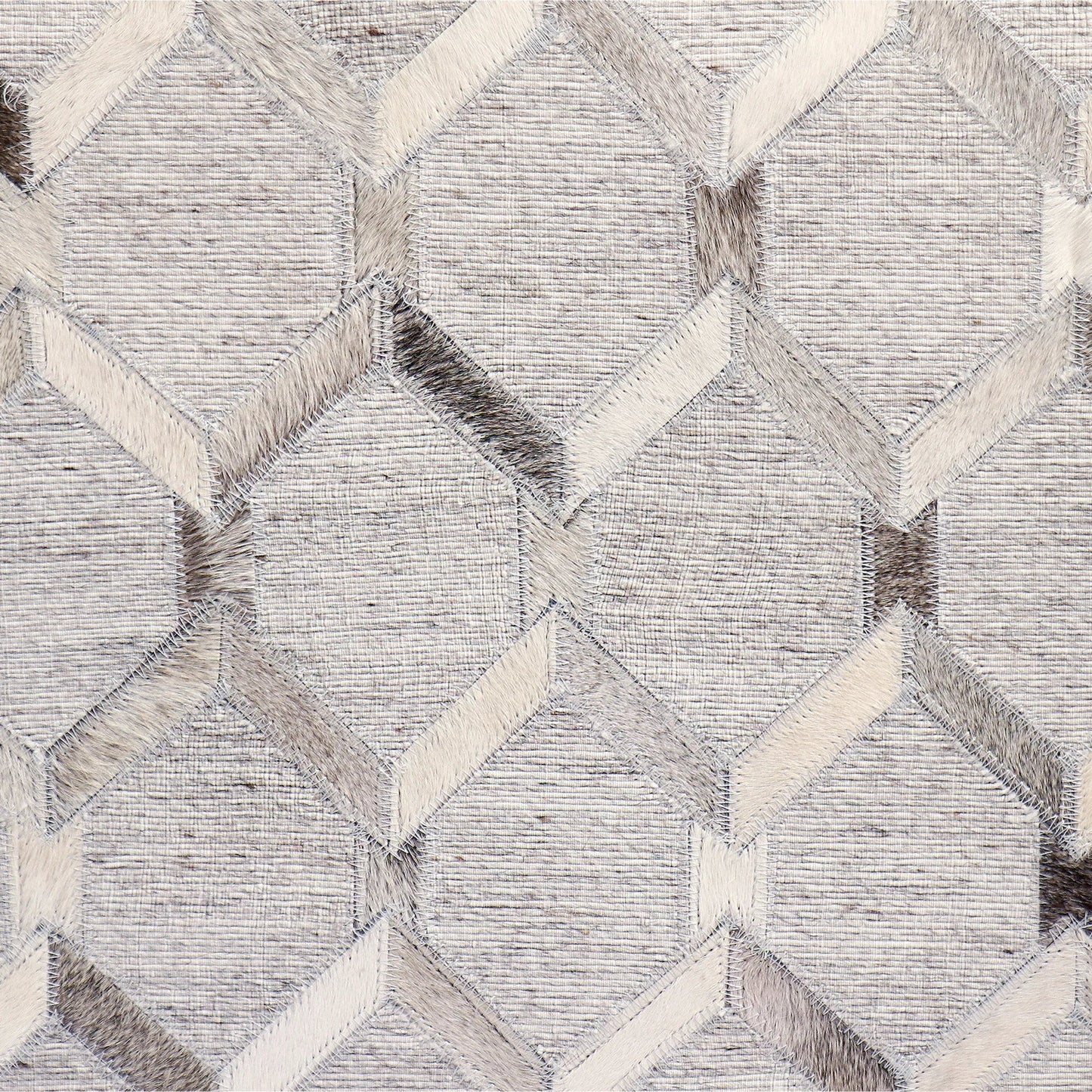 004 SI-2388483 | Closeup | Galaxy Geometric Cowhide Ottoman by Pasargad Home in silver. Made from cowhide in a eclectic & global style.