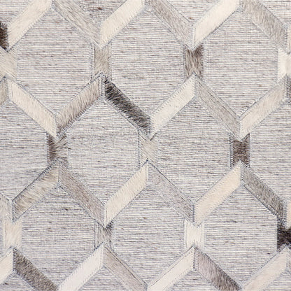 Galaxy Geometric Cowhide Ottoman by Pasargad Home in silver. Made from cowhide in a eclectic & global style.