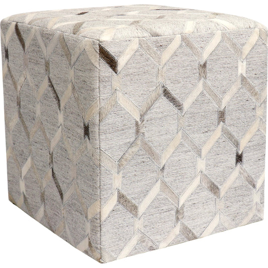 Galaxy Geometric Cowhide Ottoman by Pasargad Home in silver. Made from cowhide in a unique style.