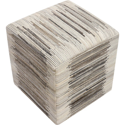 Galaxy Cowhide Striped Cube Ottoman by Pasargad Home in ivory. Made from cowhide in a eclectic & global style.
