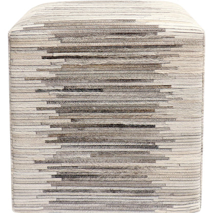 Galaxy Cowhide Striped Cube Ottoman by Pasargad Home in ivory. Made from cowhide in a eclectic & global style.