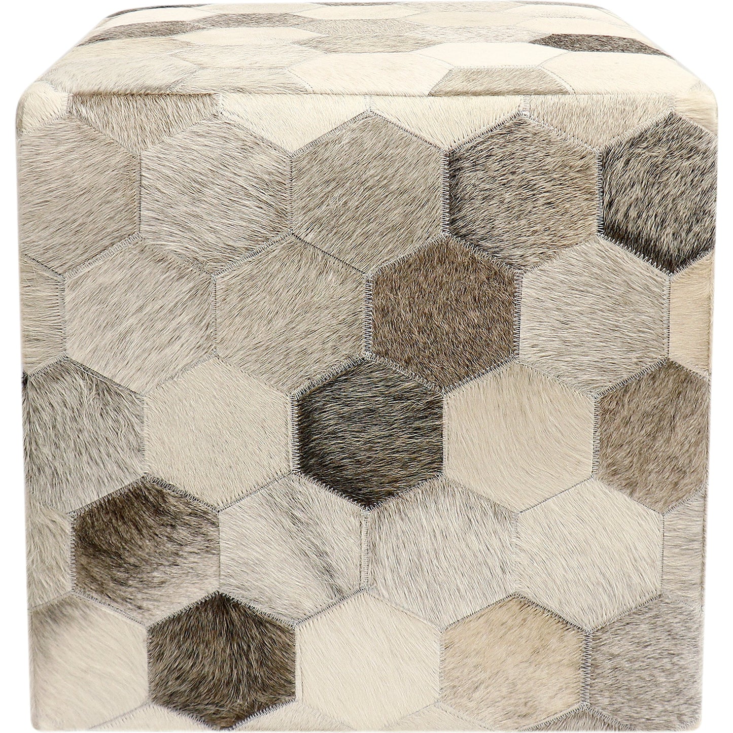 003 SI-1990602 | Additional Silo | Galaxy Cowhide Ottoman by Pasargad Home in silver. Made from cowhide in a modern style.