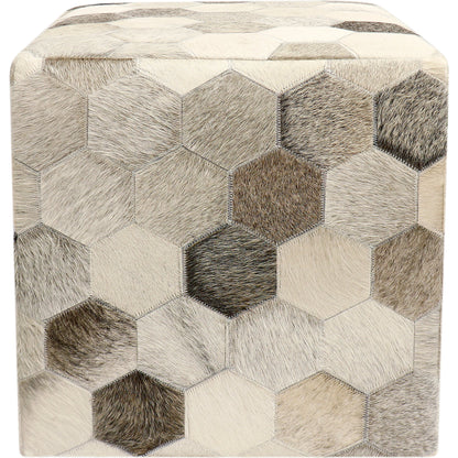 Galaxy Cowhide Ottoman by Pasargad Home in silver. Made from cowhide in a modern style.