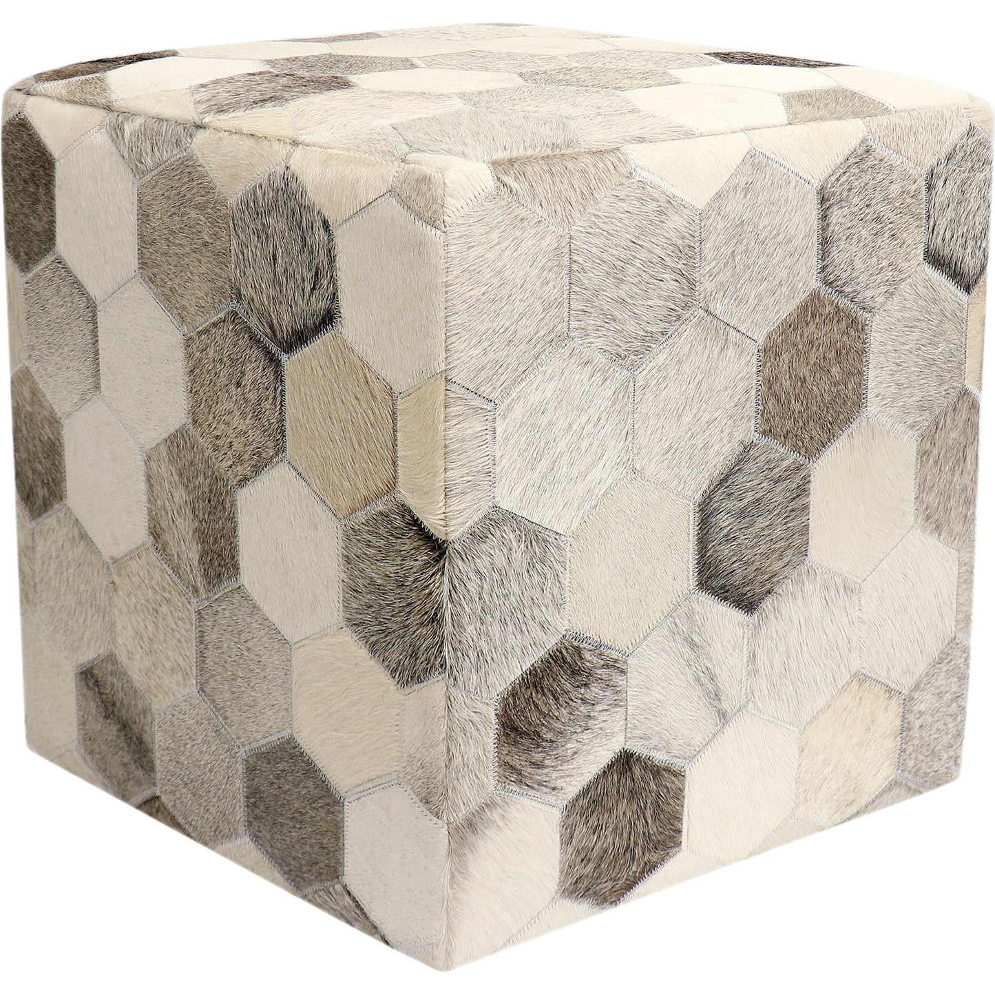 001 SI-1990602 | Primary Silo | Galaxy Cowhide Ottoman by Pasargad Home in silver. Made from cowhide in a modern style.
