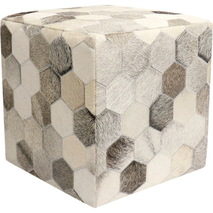 Galaxy Cowhide Ottoman by Pasargad Home in silver. Made from cowhide in a modern style.