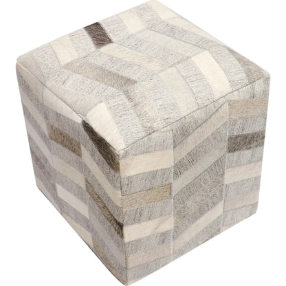 Galaxy Cowhide Zig-Zag Cube Ottoman by Pasargad Home in silver. Made from cowhide, sari silk in a eclectic & global style.