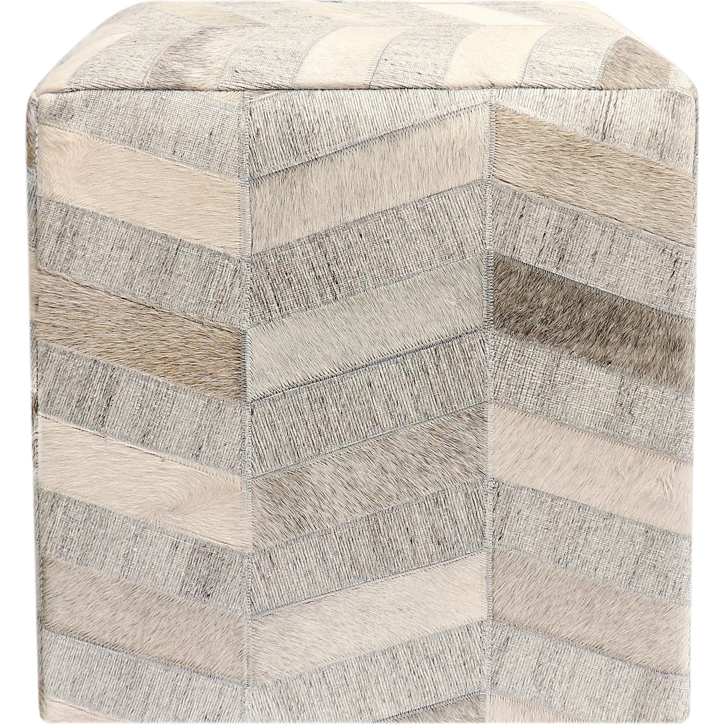003 SI-2388481 | Additional Silo | Galaxy Cowhide Zig-Zag Cube Ottoman by Pasargad Home in silver. Made from cowhide, sari silk in a eclectic & global style.