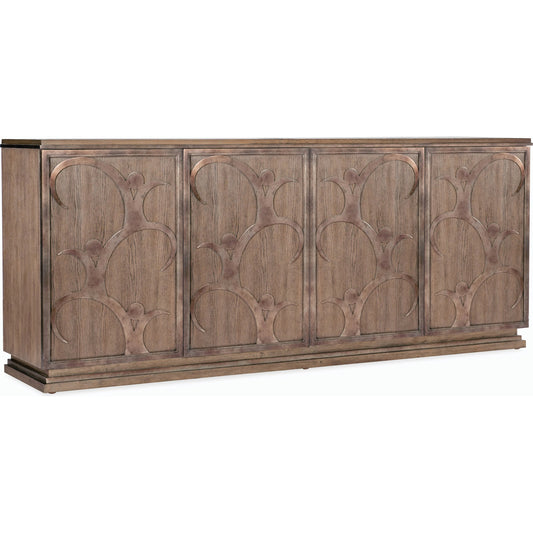 Melange Dancer Credenza by Hooker Furniture in medium wood and medium wood finish. Made from oak veneer with maple veneer, marble in a modern style.