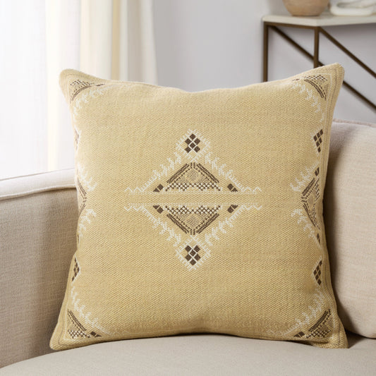 Puebla Anvi Pillow by Jaipur Living in khaki, brown. Made from 100% cotton in a traditional style.