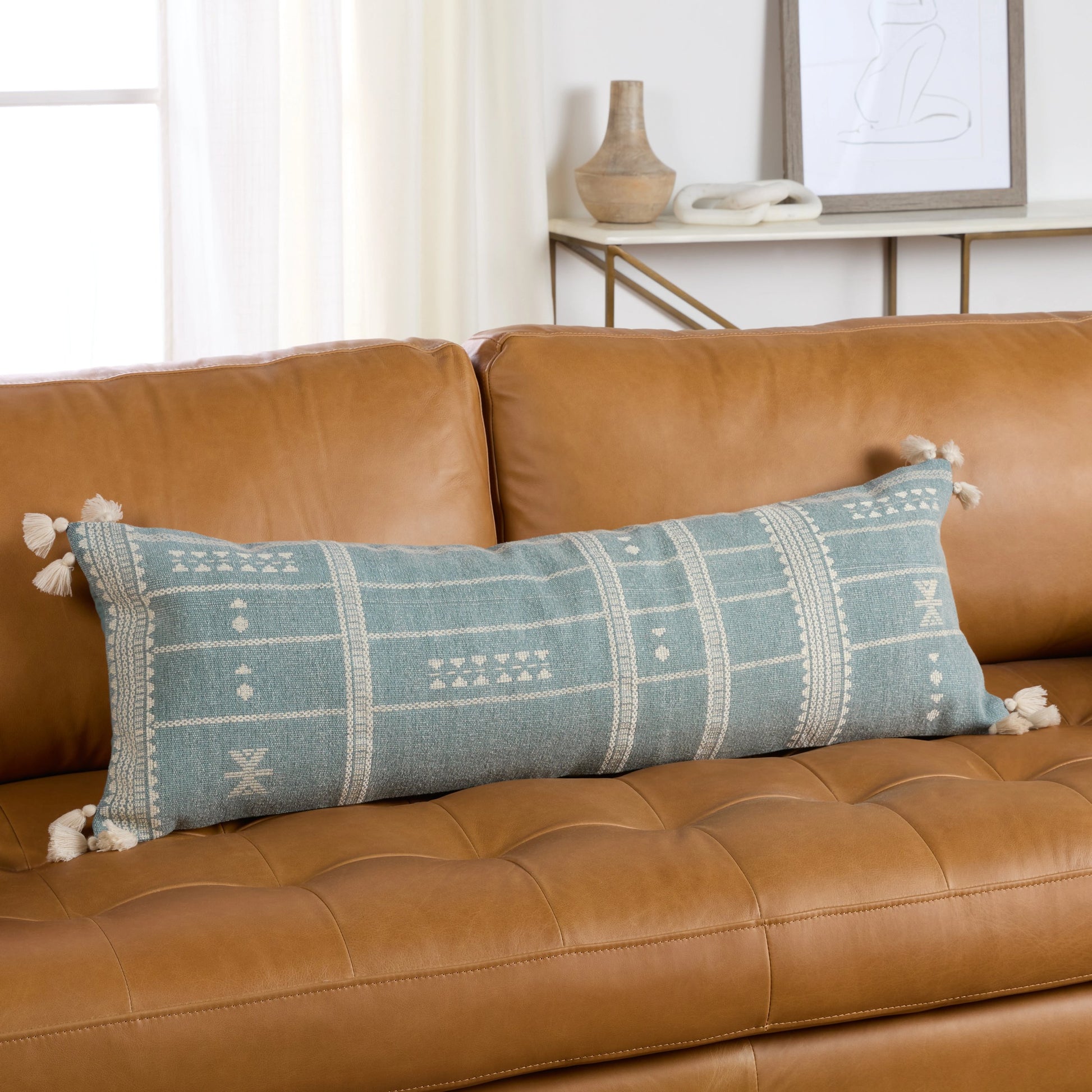 Puebla PUB18 Pillow by Jaipur Living in sky blue, cream. Made from 100% cotton in a traditional style.