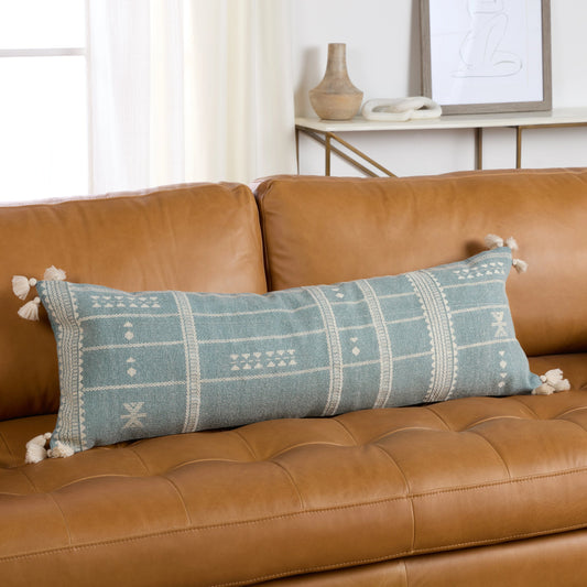 Puebla Layal Pillow by Jaipur Living in sky blue, cream. Made from 100% cotton in a traditional style.