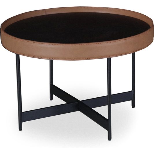 Puck Coffee Table by Surya in top: brown, base: black and painted. Made from top: manufactured wood, base: metal in a modern style.