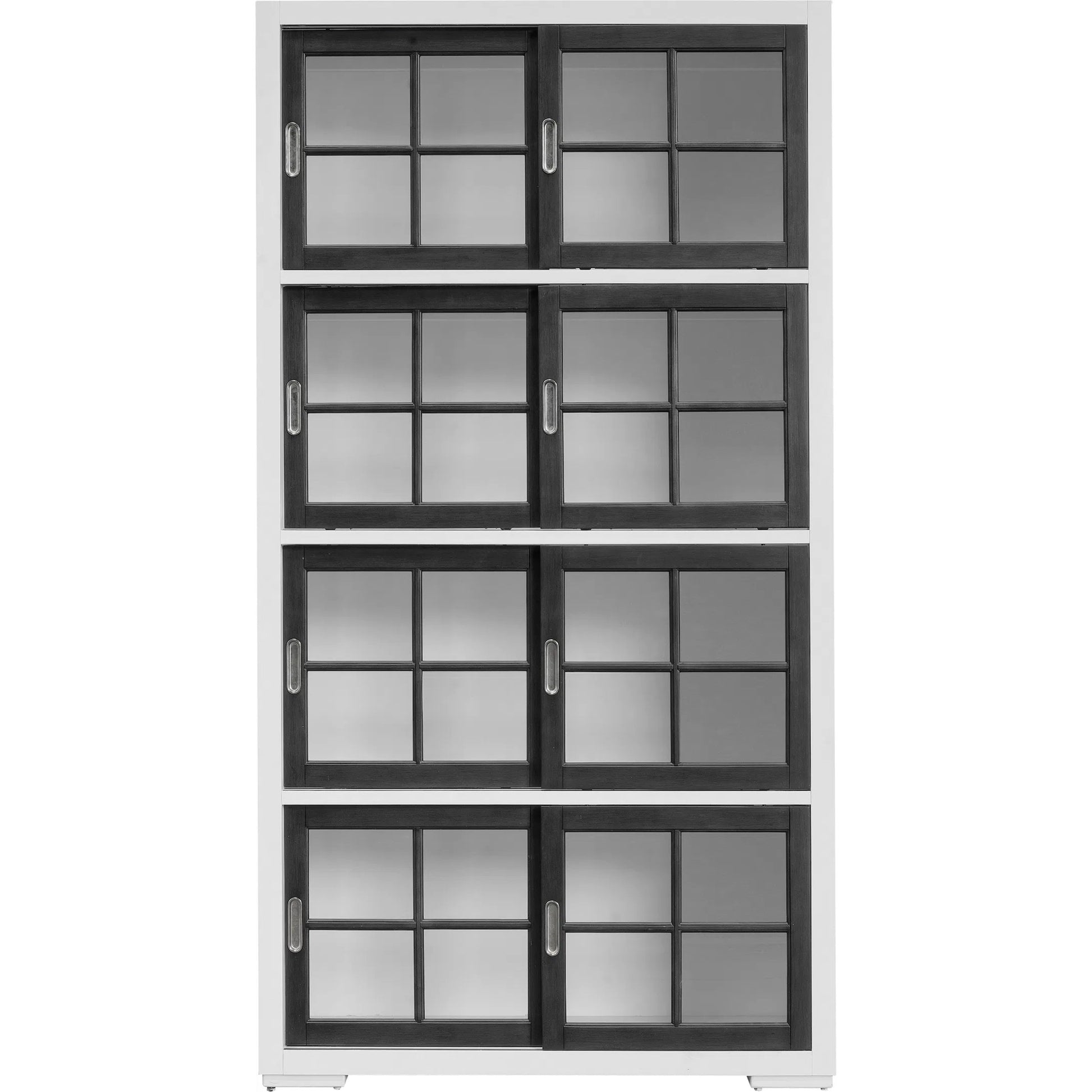 Contemporary 4-Shelf Sliding Door Bookcase by Pulaski Furniture in white, black. Made from birch wood veneers in a modern style.
