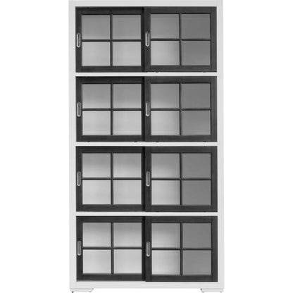 Contemporary 4-Shelf Sliding Door Bookcase by Pulaski Furniture in white, black. Made from birch wood veneers in a modern style.