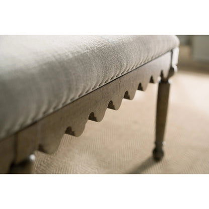 Madera Bed Bench by Hooker Furniture in grey and light brown, soft gray. Made from fabric in a traditional style.
