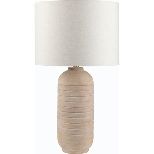 Pulsar Table Lamp - 531720 by Livabliss in body: brown, shade: beige, finial: metallic - brass, harp: metallic - brass, cord: translucent and paintedplated. Made from ceramic, linen, polyester, iron in a modern style.