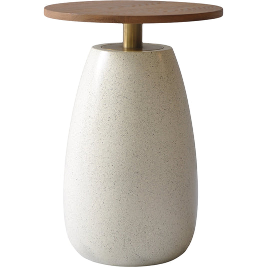Pupil Beige End Table by Surya in top: wood, base: beige, gold and brushed, natural. Made from top: wood veneer, base: resin, stainless steel in a modern style.