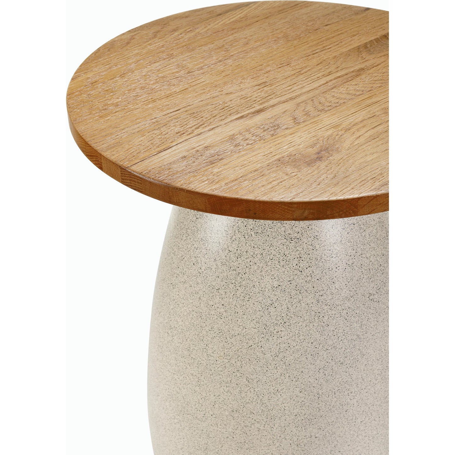 003 SI-2132478 | Closeup | Pupil Beige End Table by Surya in brown, beige, gold and brushed, natural. Made from top: wood veneer, base: resin, stainless steel in a modern style.