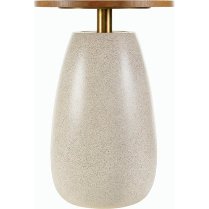 Pupil Beige End Table by Surya in brown, beige, gold and brushed, natural. Made from top: wood veneer, base: resin, stainless steel in a modern style.