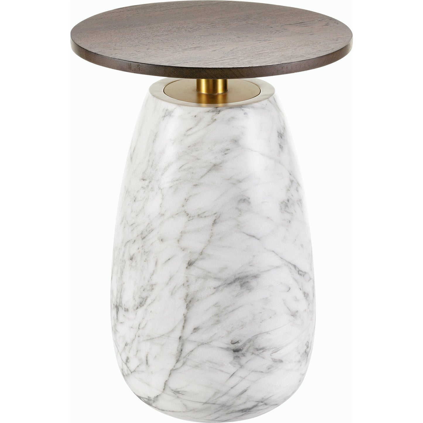 001 SI-2164088 | Primary Silo | Pupil Dark Brown End Table by Surya in white, gold, dark brown and hand paintedbrushedblackened. Made from wood veneer, resin, stainless steel in a modern style.