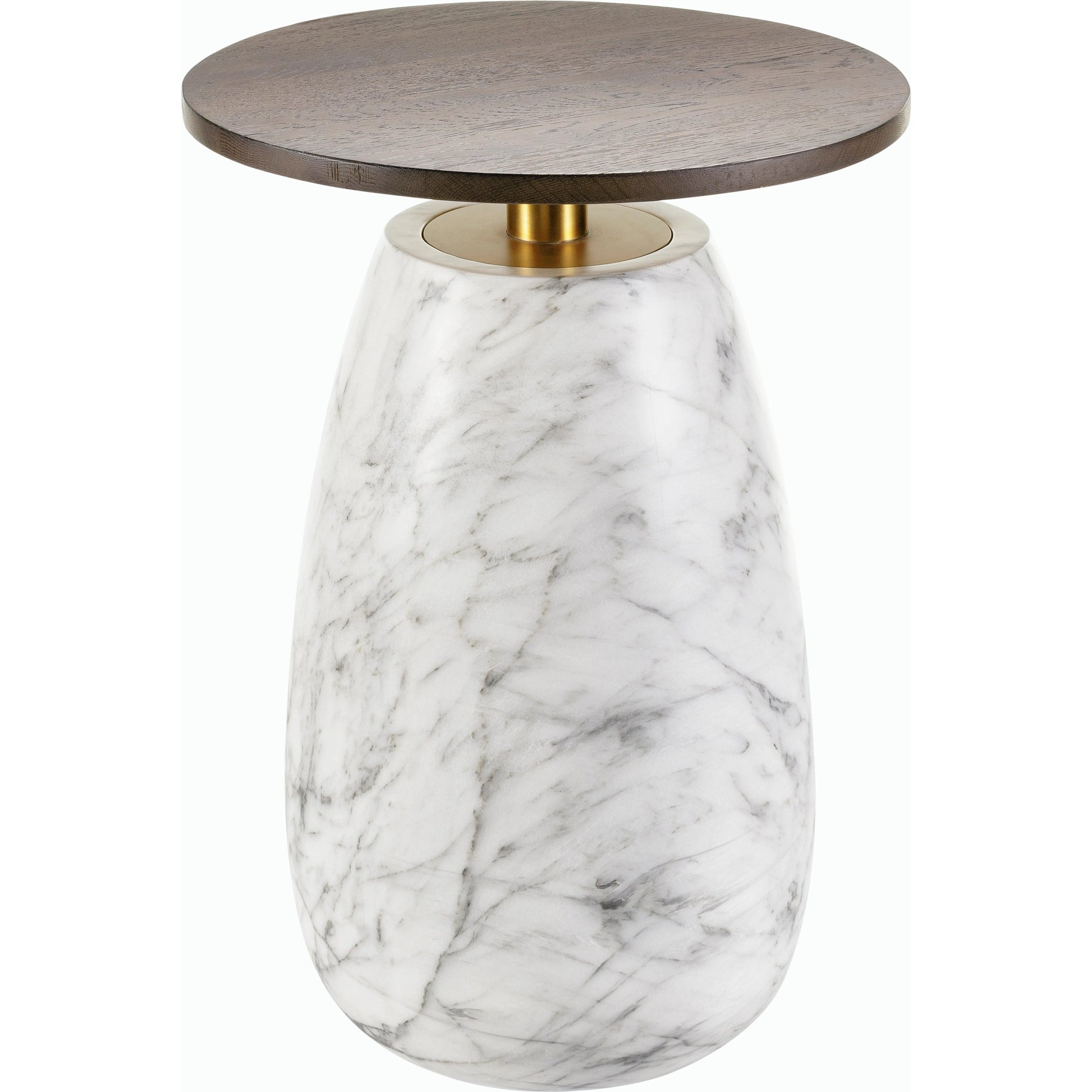Pupil Dark Brown End Table by Surya in white, gold, dark brown and hand paintedbrushedblackened. Made from wood veneer, resin, stainless steel in a modern style.