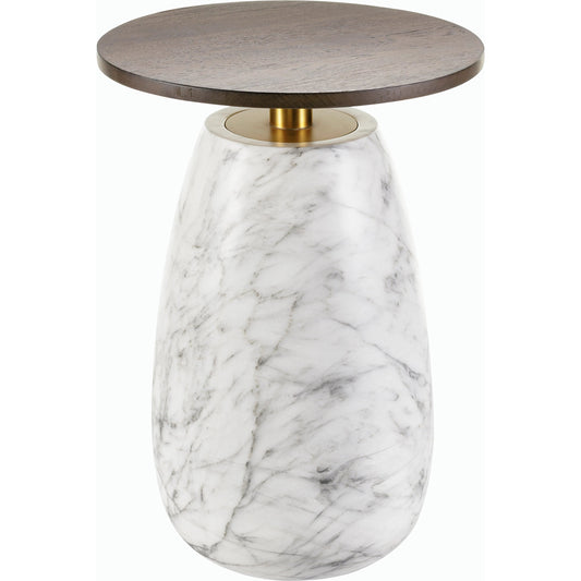Pupil Dark Brown End Table by Surya in top: dark brown, base: white, gold and hand paintedbrushedblackened. Made from wood veneer, resin, stainless steel in a modern style.