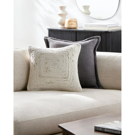 Paulsen Pillow - 481317 by Surya in off-white, ivory, pearl, light silver. Made from front: 100% jute, back: 100% cotton in a modern style.